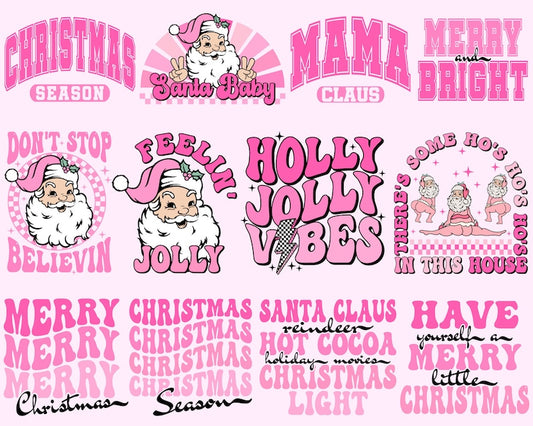 Retro Pink Christmas SVG PNG Bundle