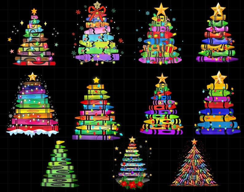 Crayon Christmas Tree Png Bundle