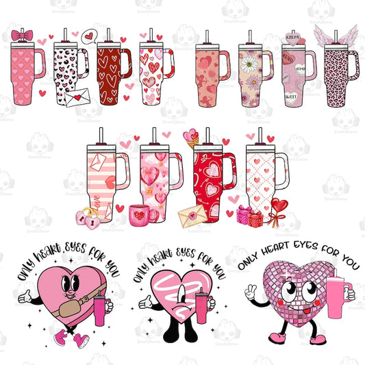 10+ Retro Valentines Heart Stanley PNG Bundle