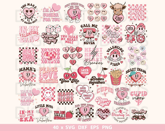 Retro Valentine png Bundle