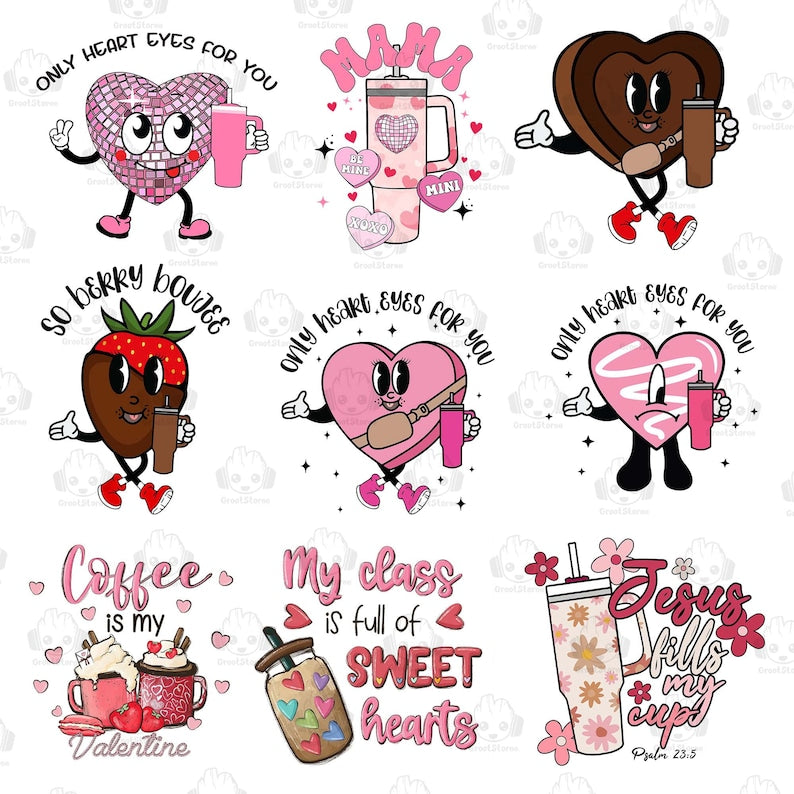 20+ Valentines Heart Stanley Tumbler Inspired PNG