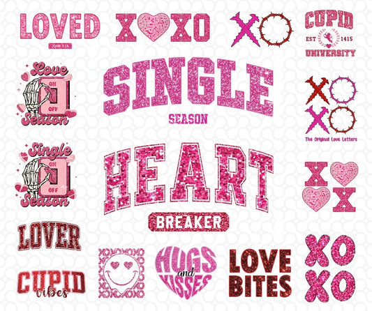 XOXO Sparkly Faux Sequins Valentines Png Bundle