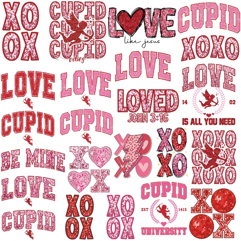 XOXO Sparkly Faux Sequins Valentines Png