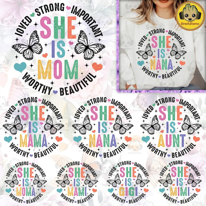 She Is Mom/ Mama/ Mum/ Gigi Png Bundle