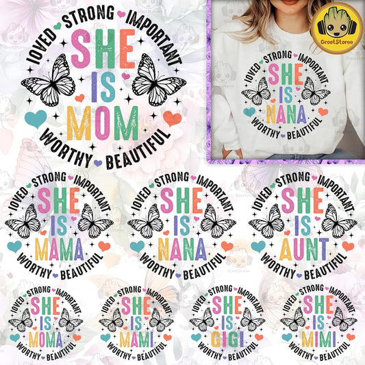 She Is Mom/ Mama/ Mum/ Gigi Png Bundle