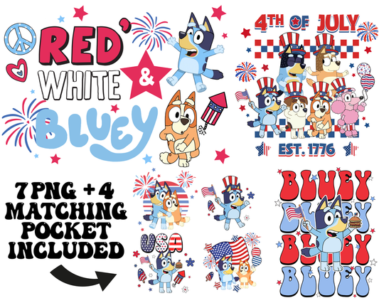 Red and White Bluey Png Bluey 4th July PNG Bundle