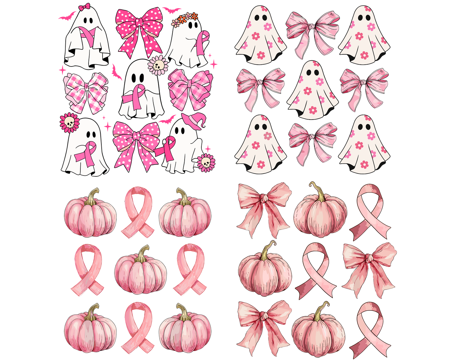 Breast Cancer Pink Halloween Coquette Bows PNG