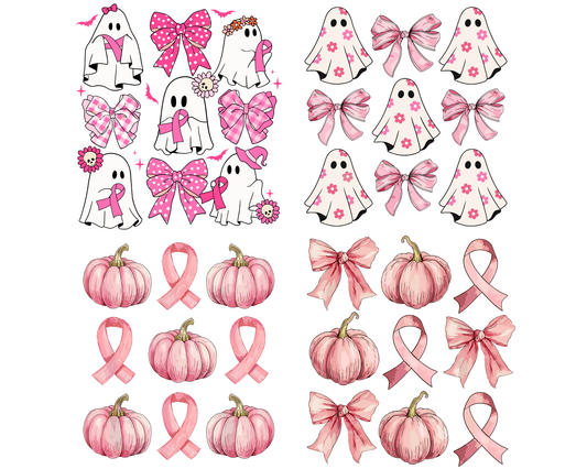 Breast Cancer Pink Halloween Coquette Bows PNG