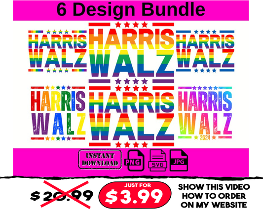 Rainbow Kamala Harris Walz PNG SVG Bundle