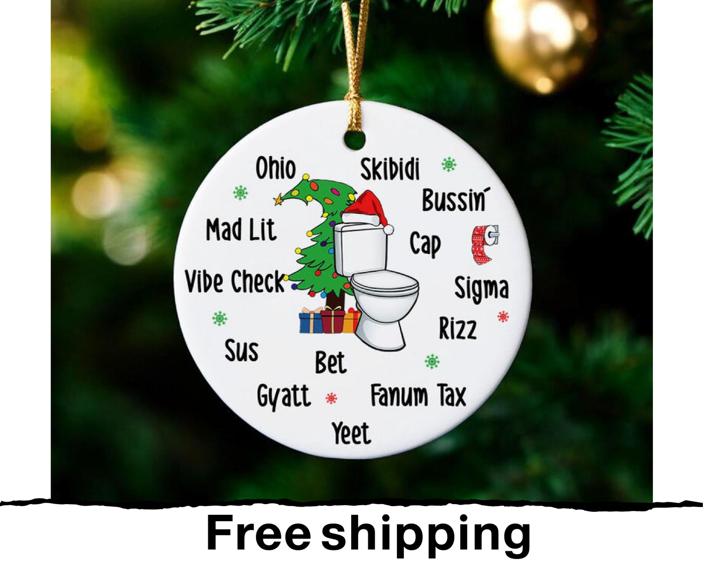 Funny Gen Alpha Slang Christmas Ornament