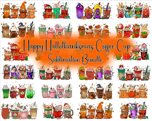 Happy Hallothanksmas Coffee Cups Png Bundle