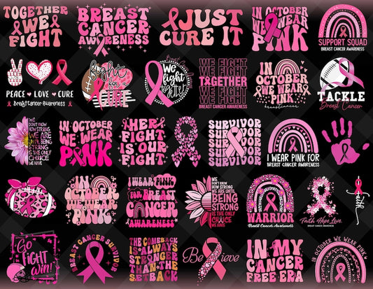 30+ Designs Breast Cancer Groovy Style PNG Bundle